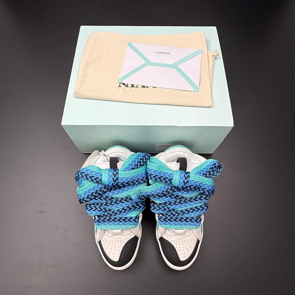 Women’s Low-Top Sneakers with Blue & Teal Braided Laces - Picture 4 of 10